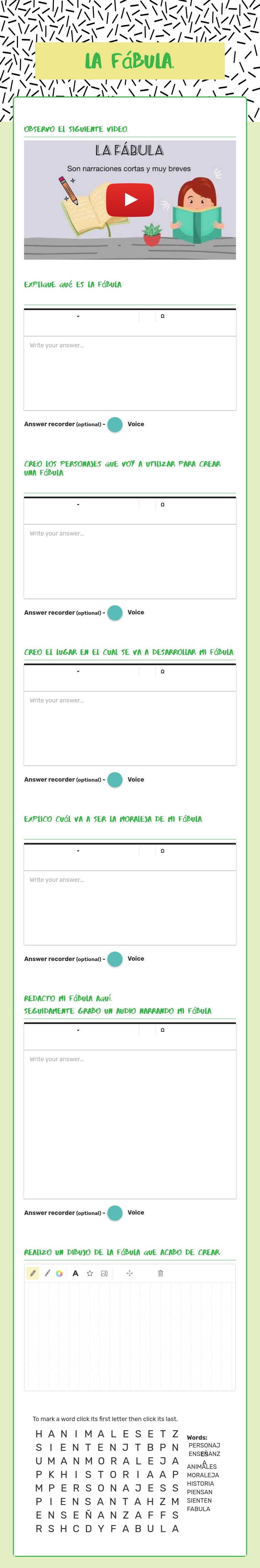 la fábula. worksheet preview image