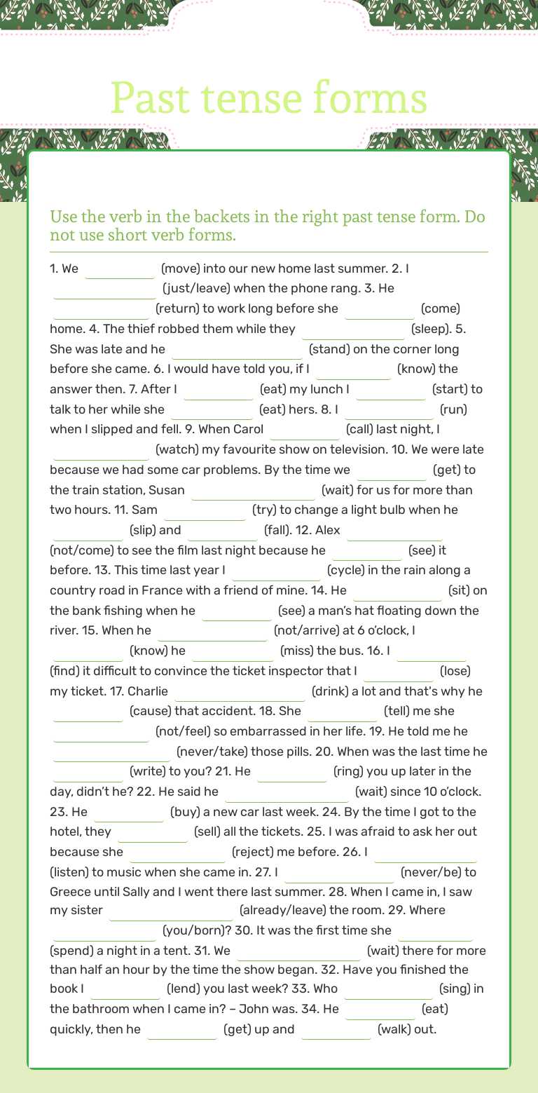 Past tense forms worksheet preview image
