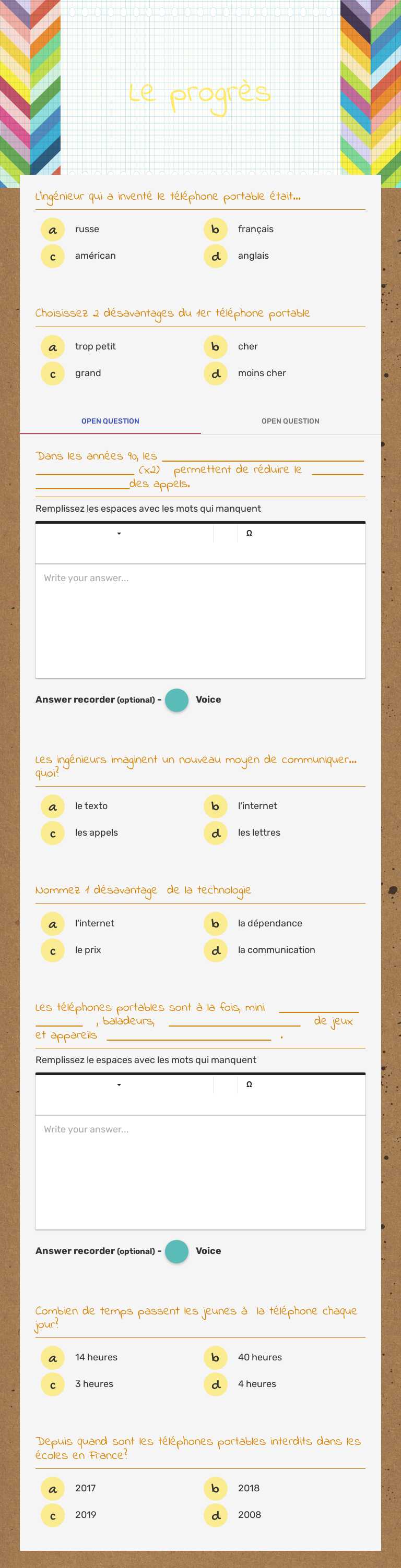Le progrès worksheet preview image