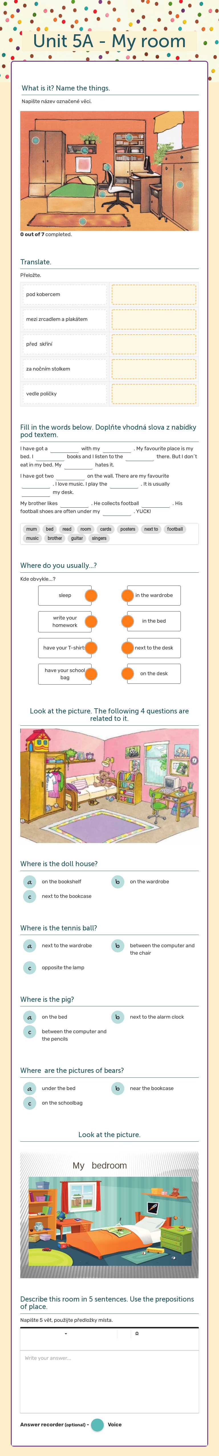 Unit 5A - My room Grade 6 worksheet preview