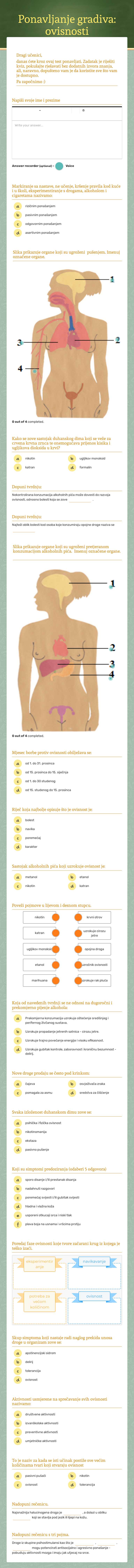 Ponavljanje gradiva: ovisnosti Other worksheet preview