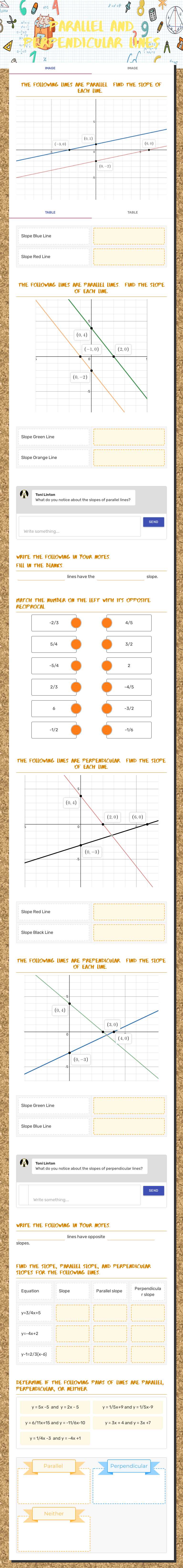 Parallel and Perpendicular Lines worksheet preview image
