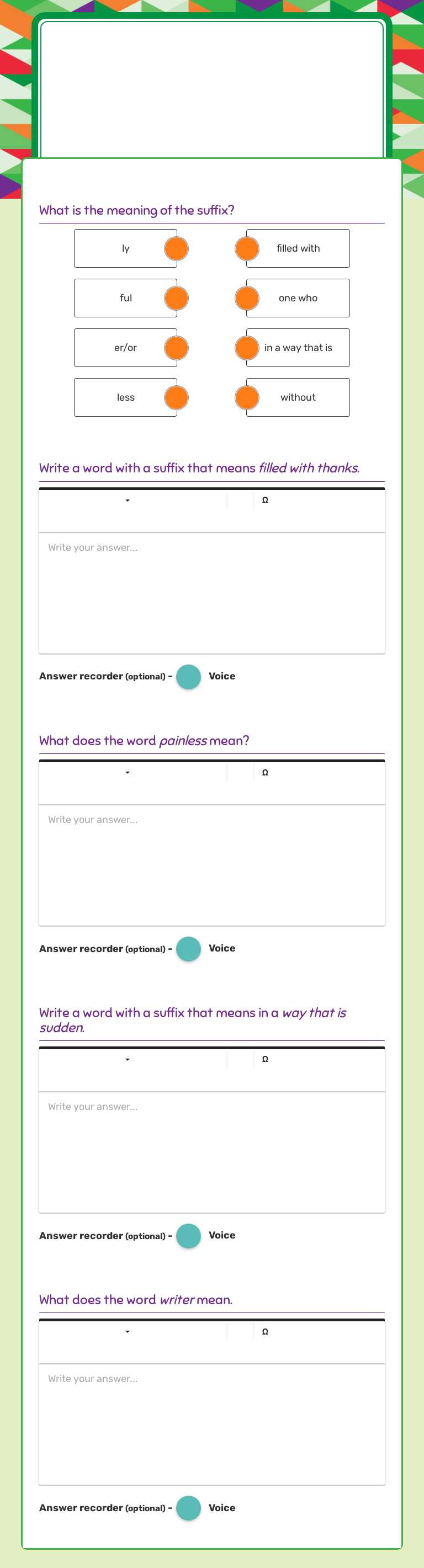Suffixes worksheet preview image