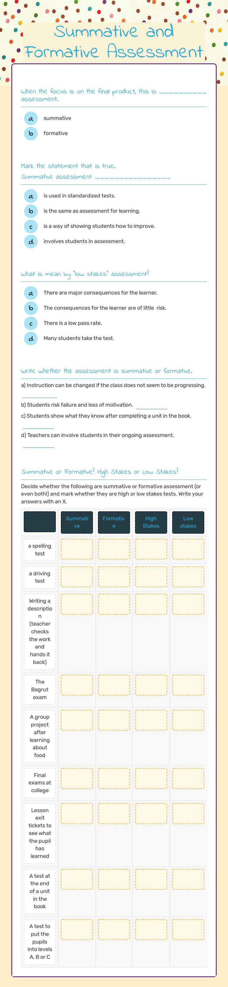 Summative and Formative Assessment worksheet preview image