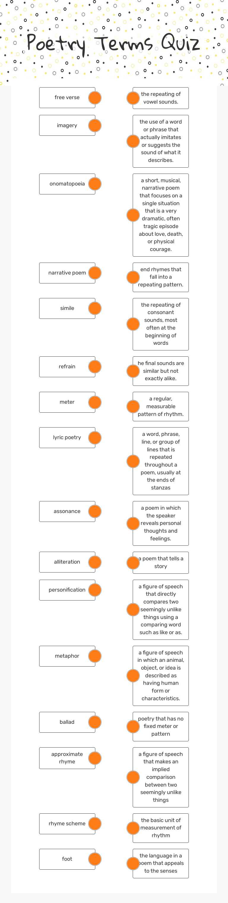 Poetry Terms Quiz worksheet preview image