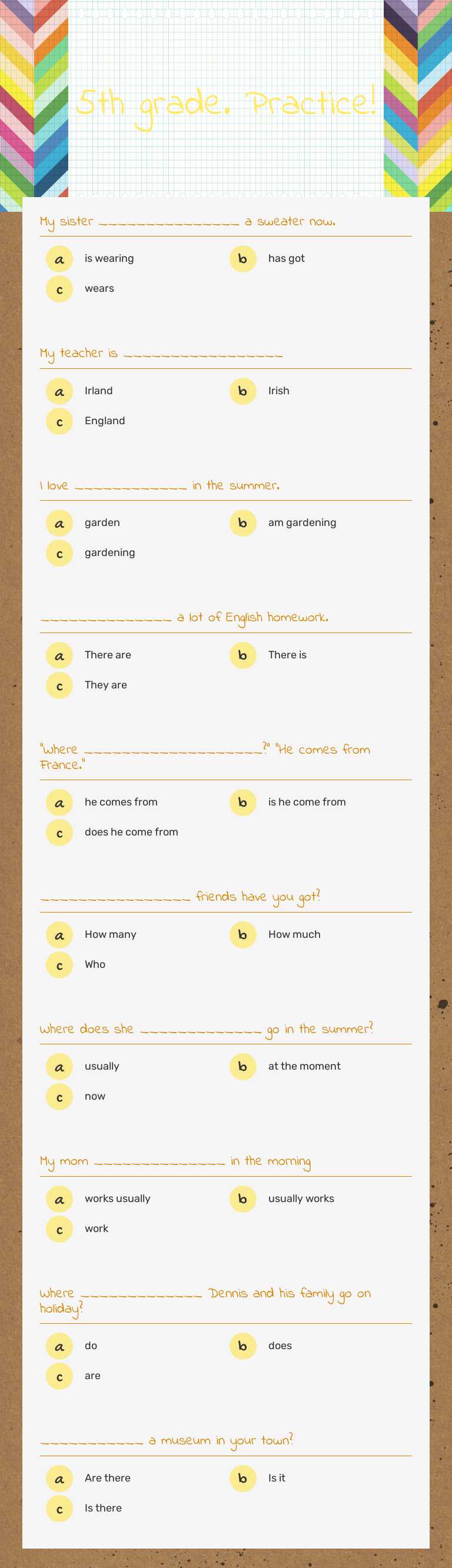 5th grade. Practice! worksheet preview image