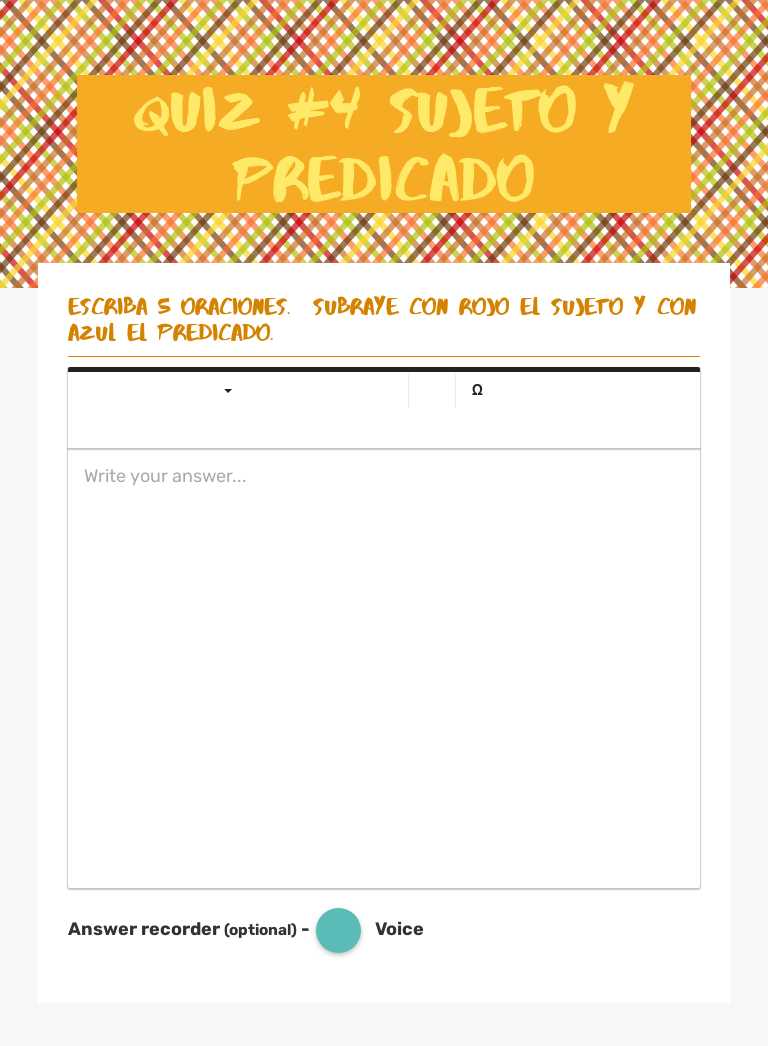 Quiz #4 Sujeto y Predicado worksheet preview image