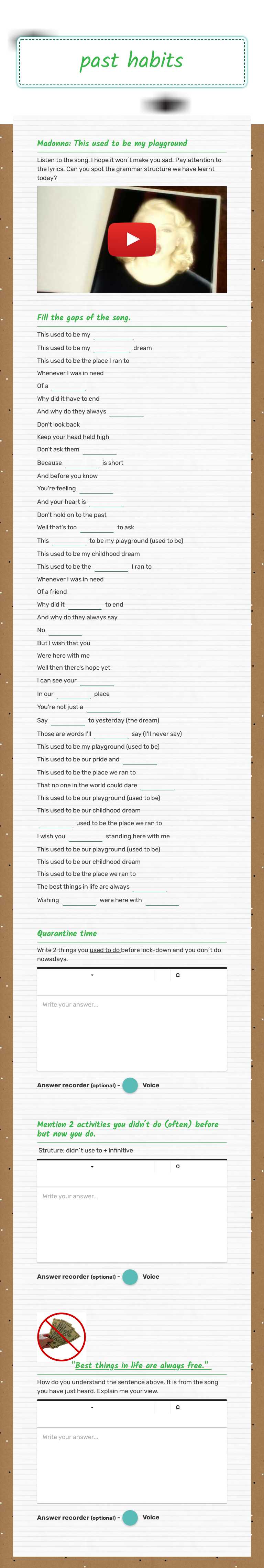 past habits Grade 8 worksheet preview