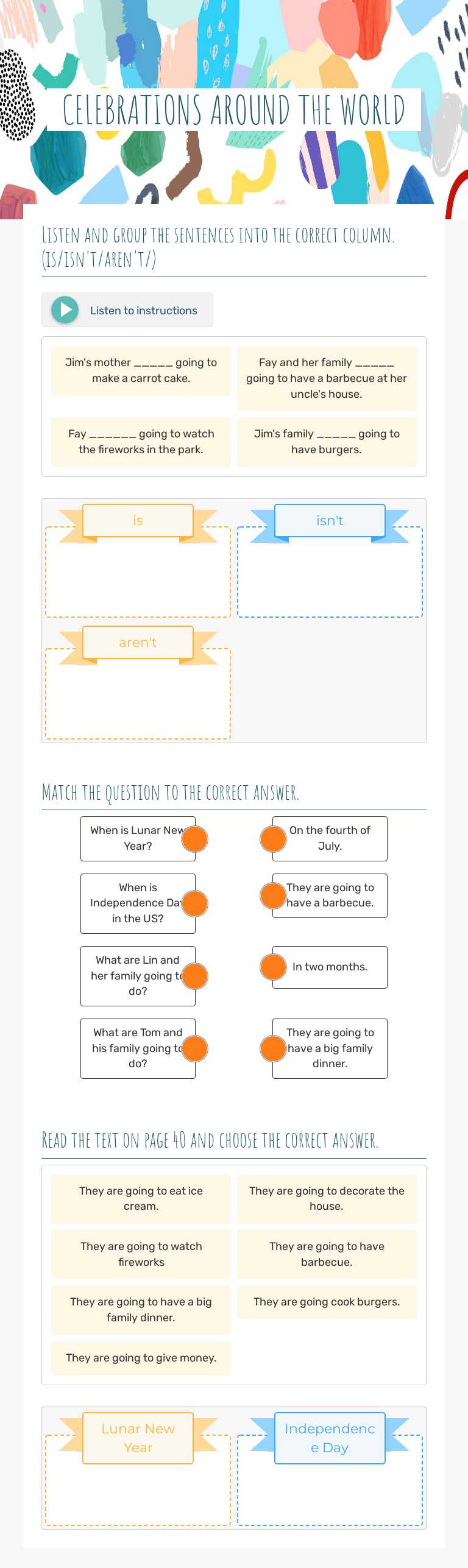 CELEBRATIONS AROUND THE WORLD worksheet preview image