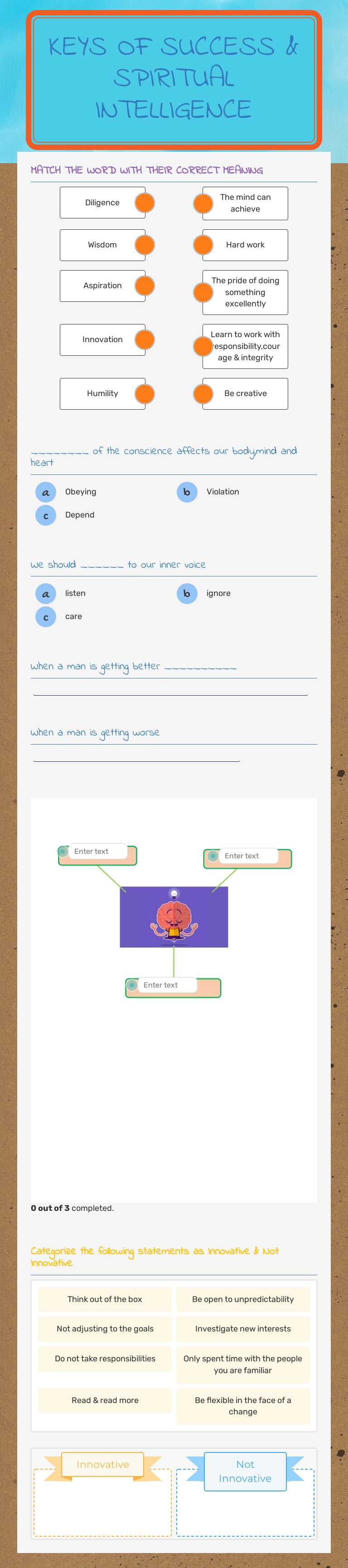 Keys of success & spiritual intelligence worksheet preview image