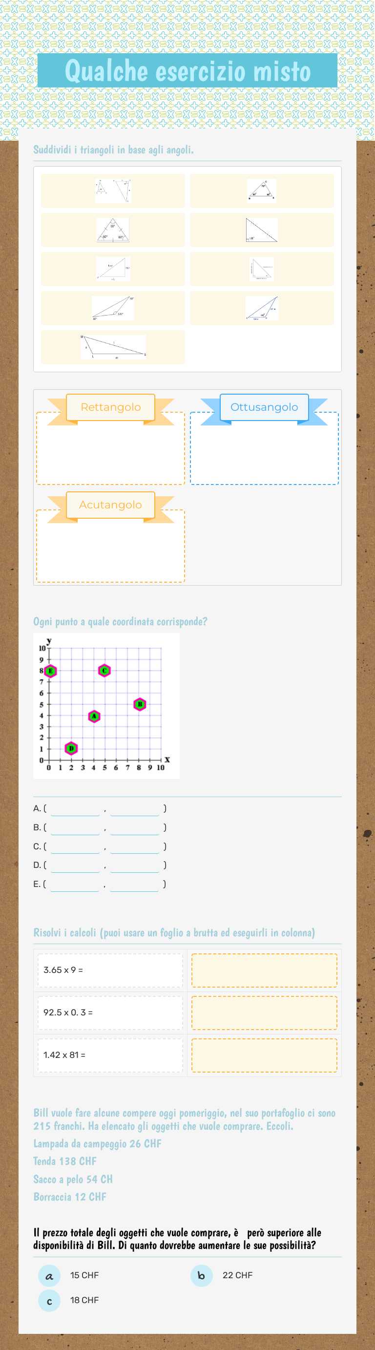 Qualche esercizio misto worksheet preview image