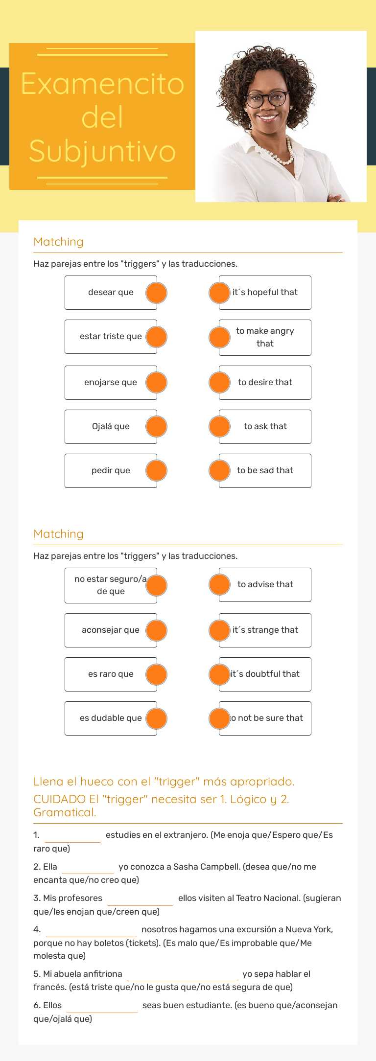 Examencito del Subjuntivo worksheet preview image