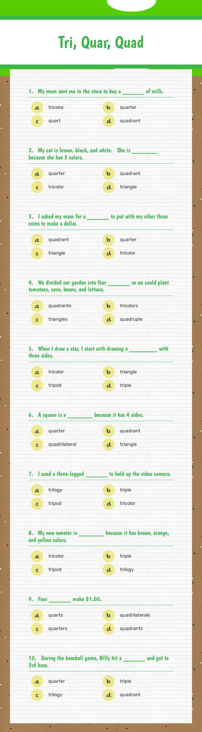 Tri, Quar, Quad worksheet preview image