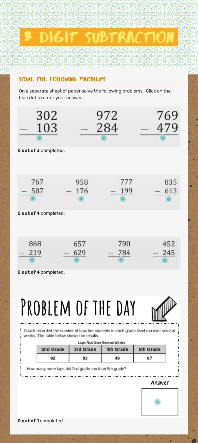 3 Digit Subtraction Grade 2 worksheet preview