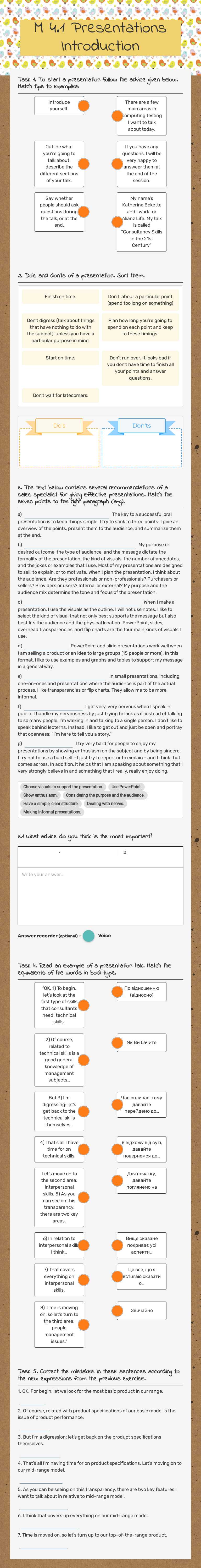 M 4.1 Presentations Introduction worksheet preview image