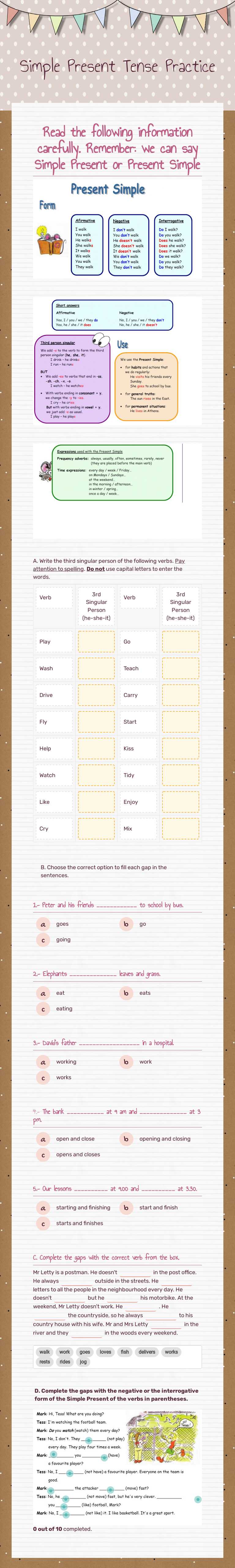 Simple Present Tense Practice worksheet preview image