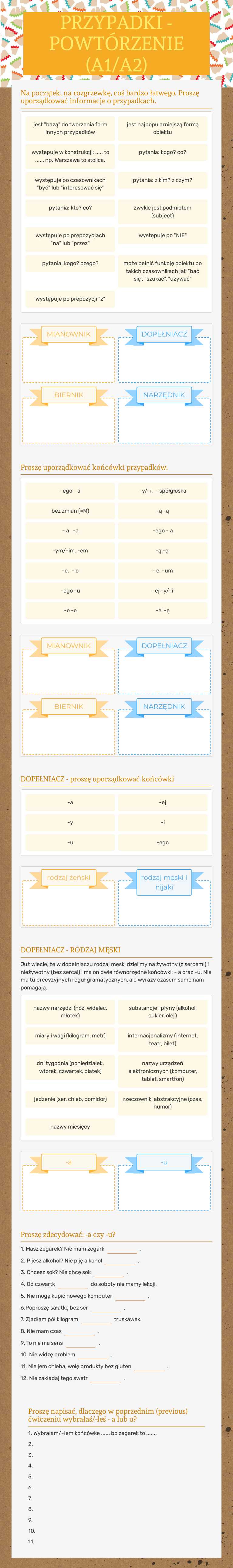 PRZYPADKI - POWTÓRZENIE (A1/A2) Other worksheet preview