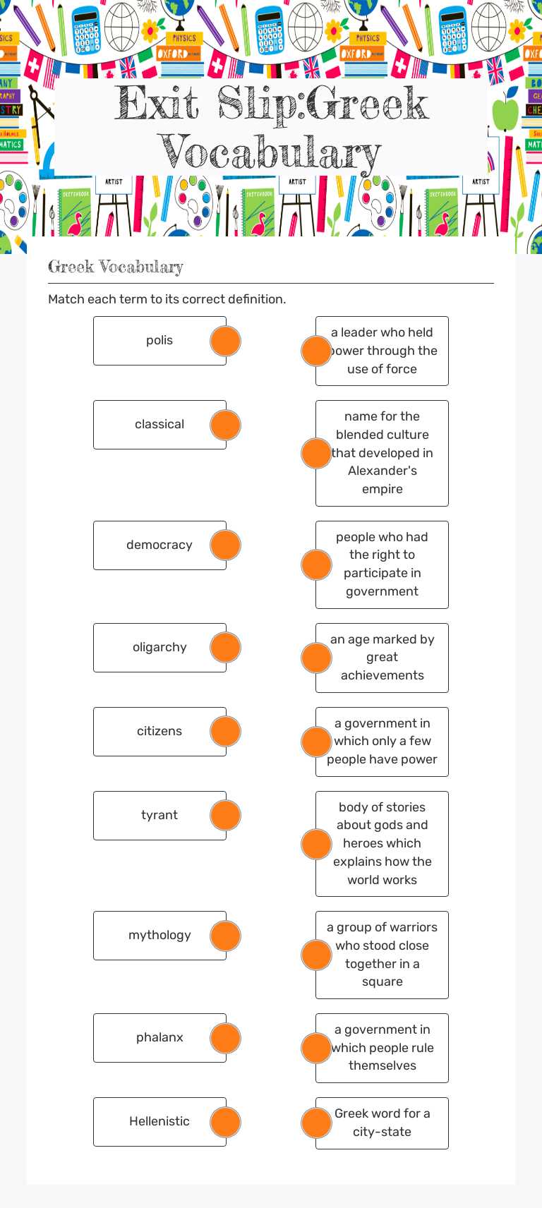 Exit Slip:Greek Vocabulary worksheet preview image