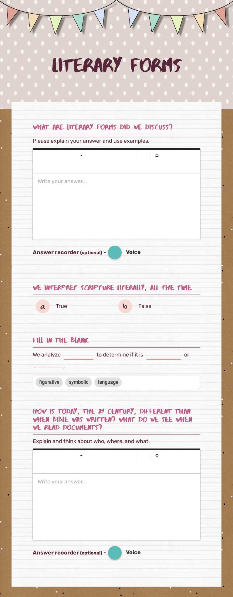 Literary Forms worksheet preview image