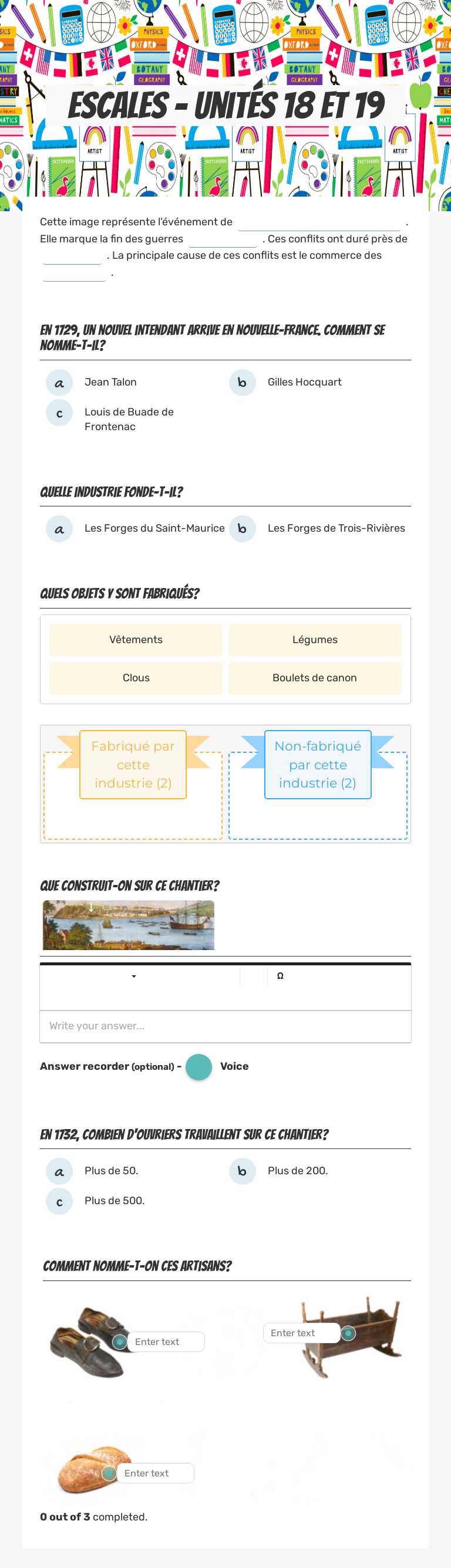 Escales - Unités 18 et 19 worksheet preview image