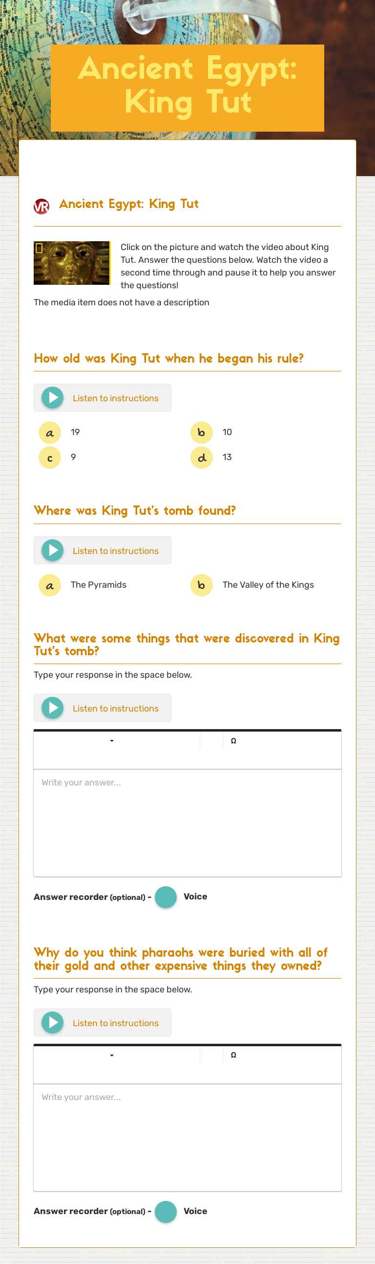 Ancient Egypt: King Tut Grade 3 worksheet preview