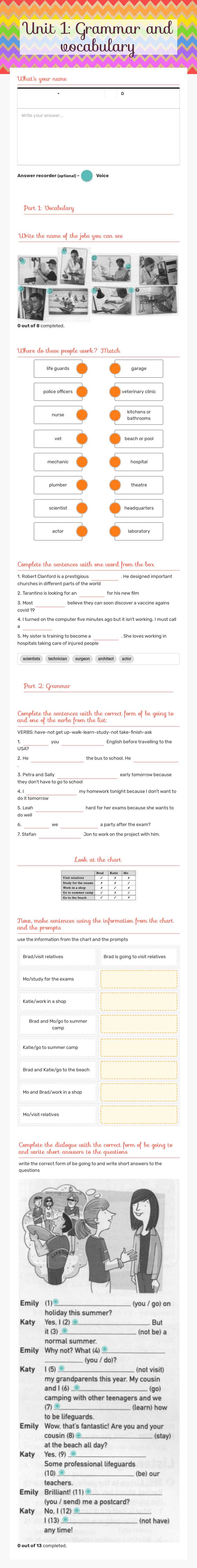 Unit 1: Grammar and vocabulary Grade 8 worksheet preview