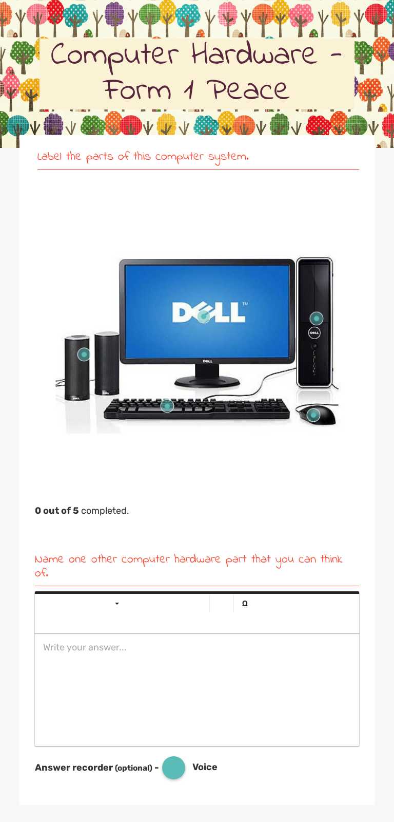 Computer Hardware - Form 1 Peace worksheet preview image