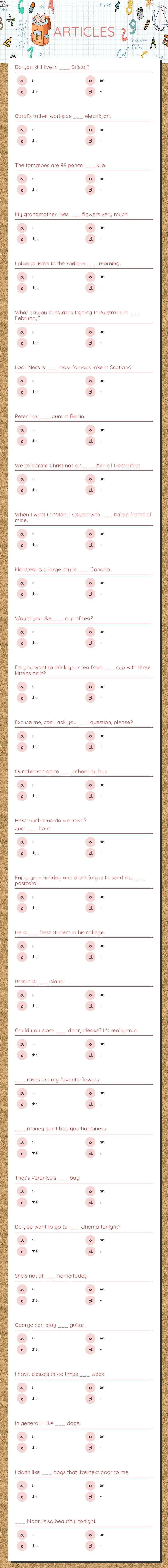ARTICLES worksheet preview image