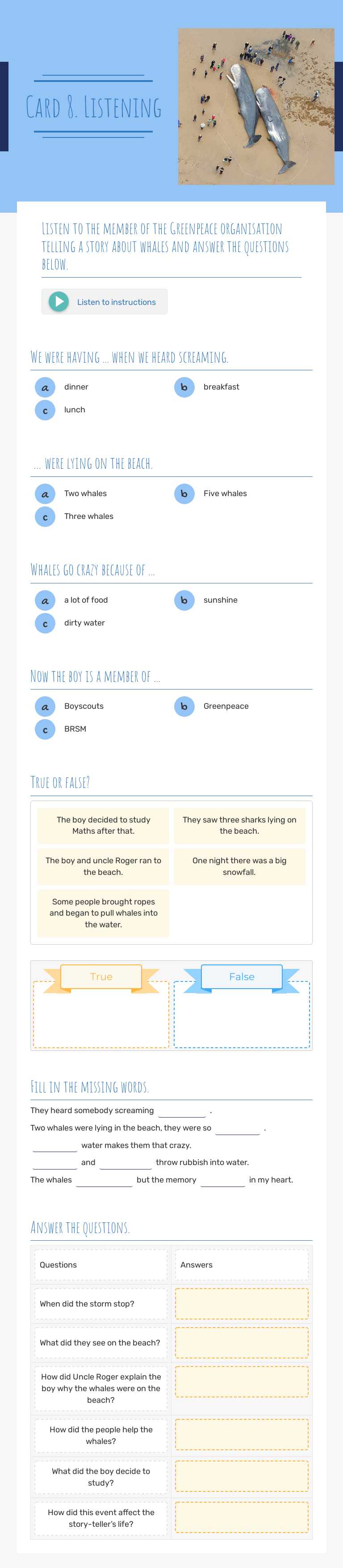 Card 8. Listening Grade 10 worksheet preview