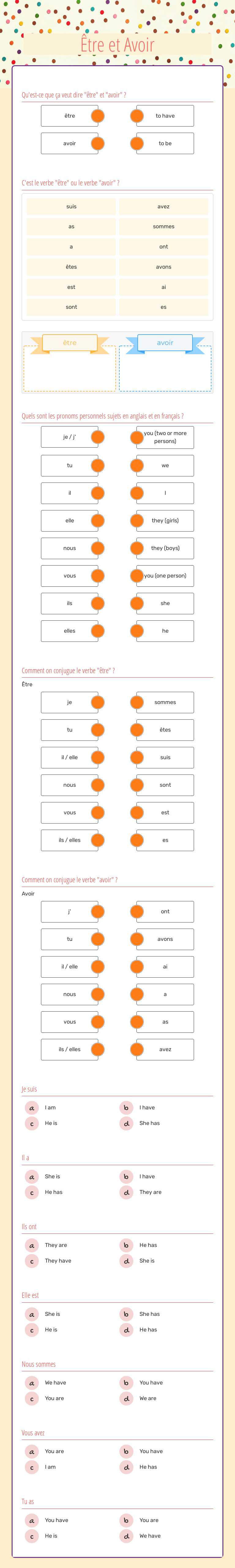 Être et Avoir worksheet preview image