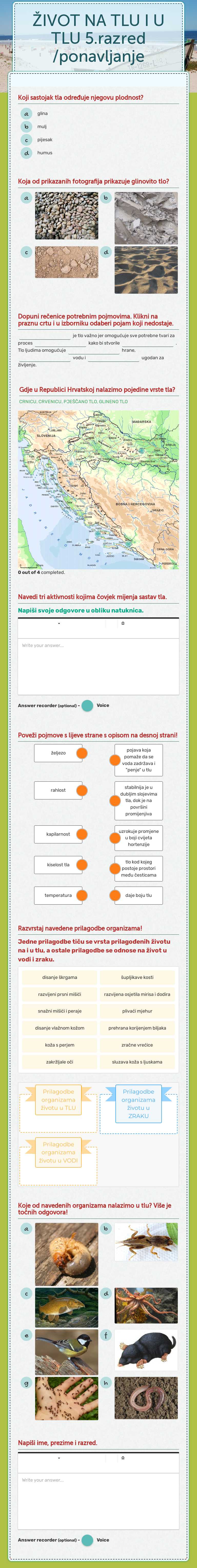 ŽIVOT NA TLU I U TLU 5.razred /ponavljanje worksheet preview image