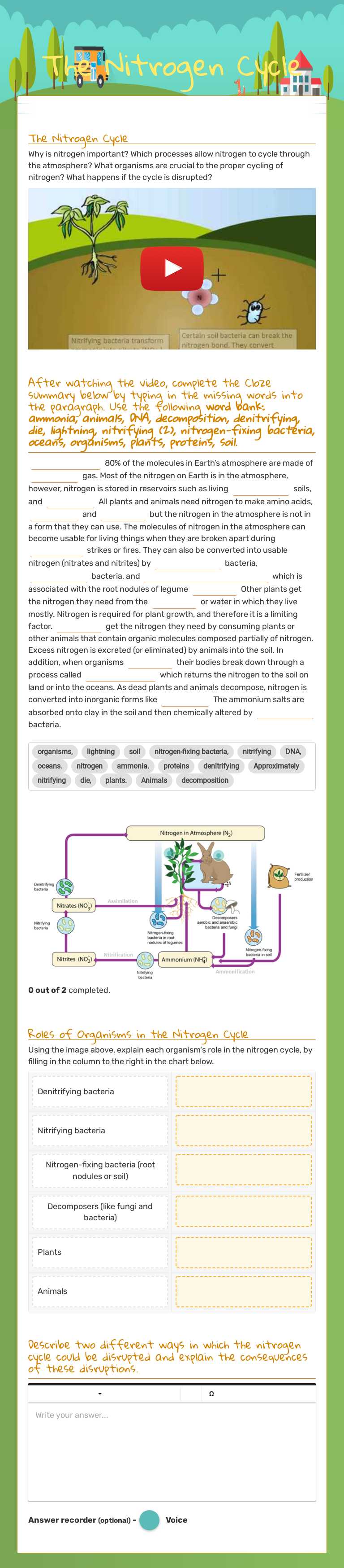 The Nitrogen Cycle worksheet preview image