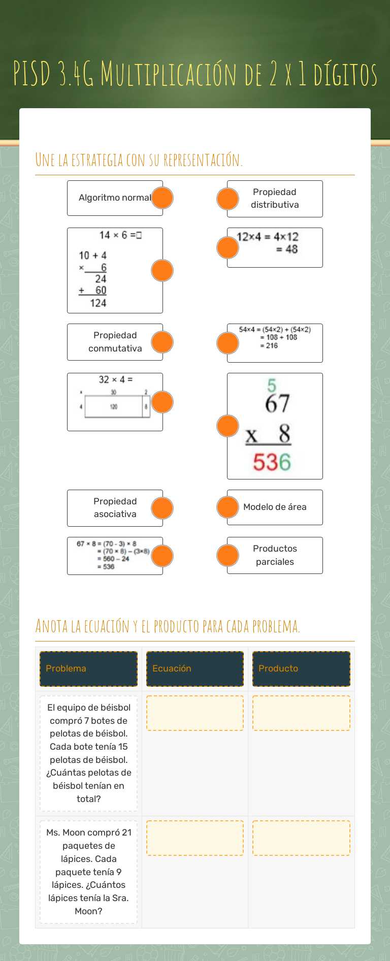 PISD 3.4G Multiplicación de 2 x 1 dígitos worksheet preview image