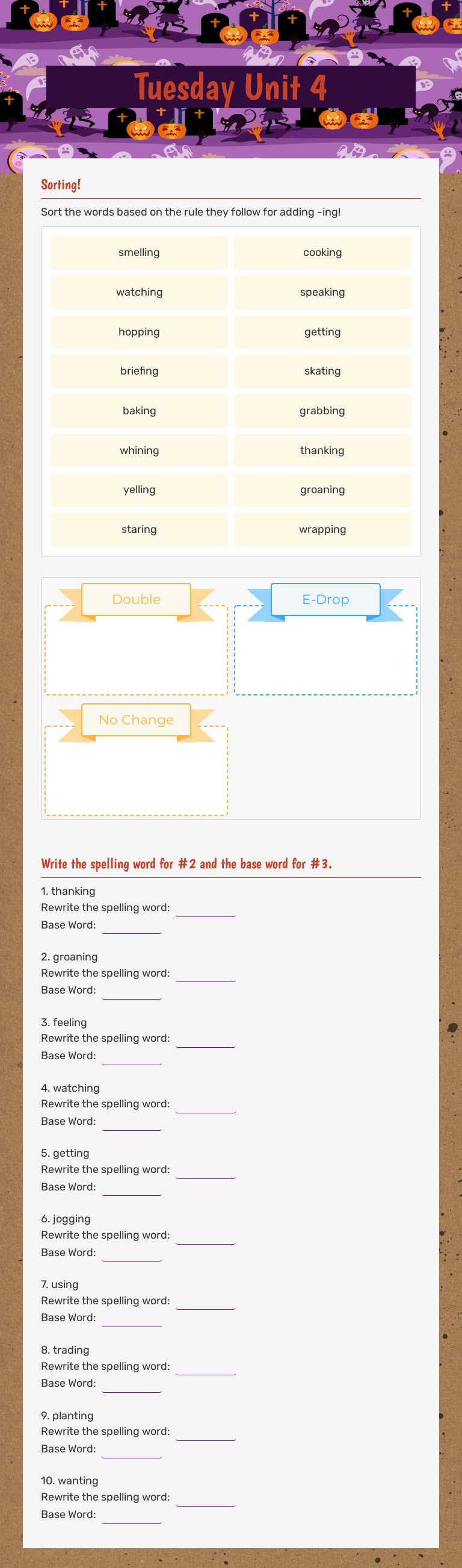 Tuesday 
Unit 4 Grade 3 worksheet preview