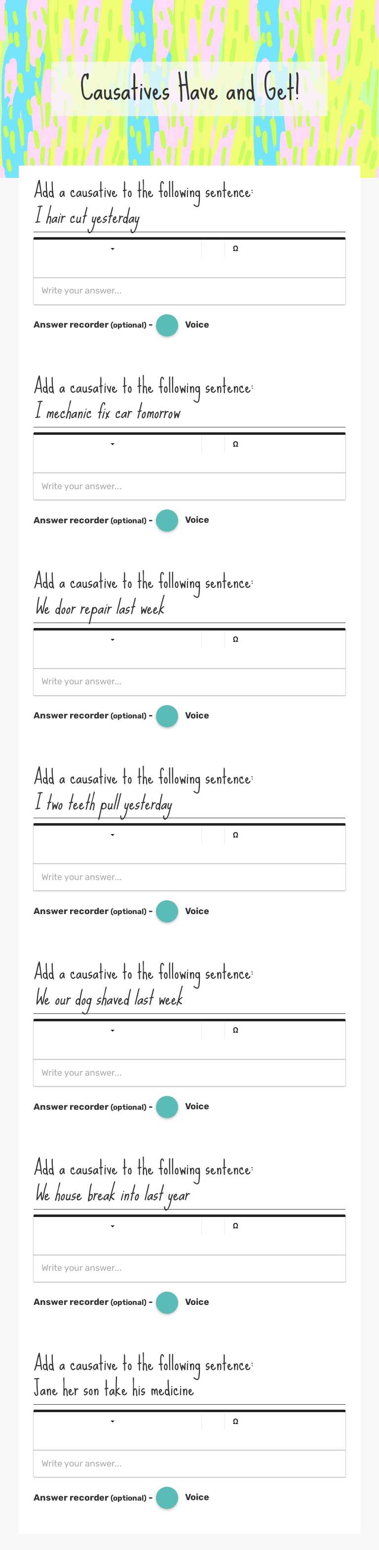 Causatives Have and Get! worksheet preview image