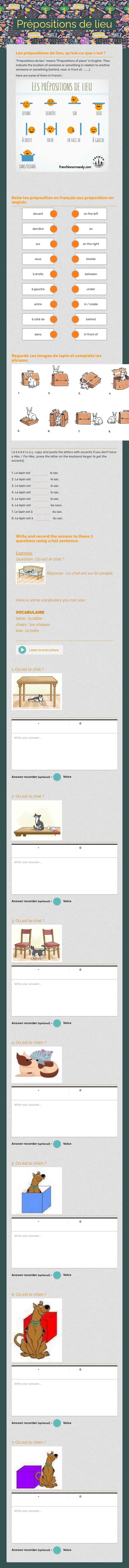 Prépositions de lieu Grade 4 worksheet preview
