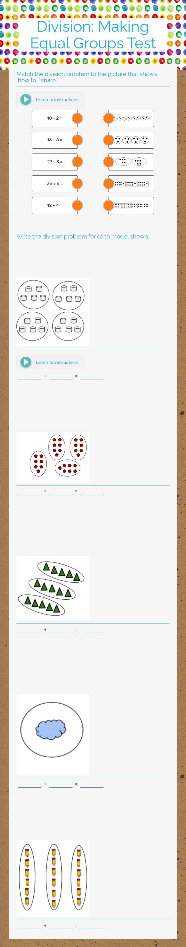 Division: Making Equal Groups Test Grade 3 worksheet preview