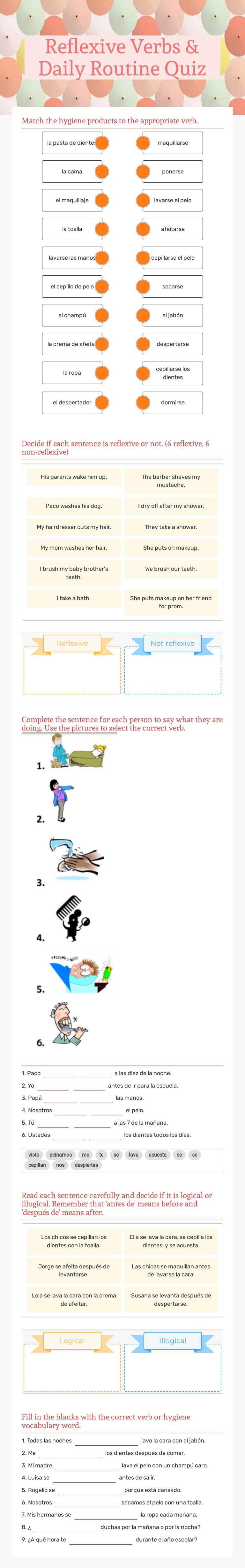 Reflexive Verbs 
& Daily Routine
Quiz worksheet preview image