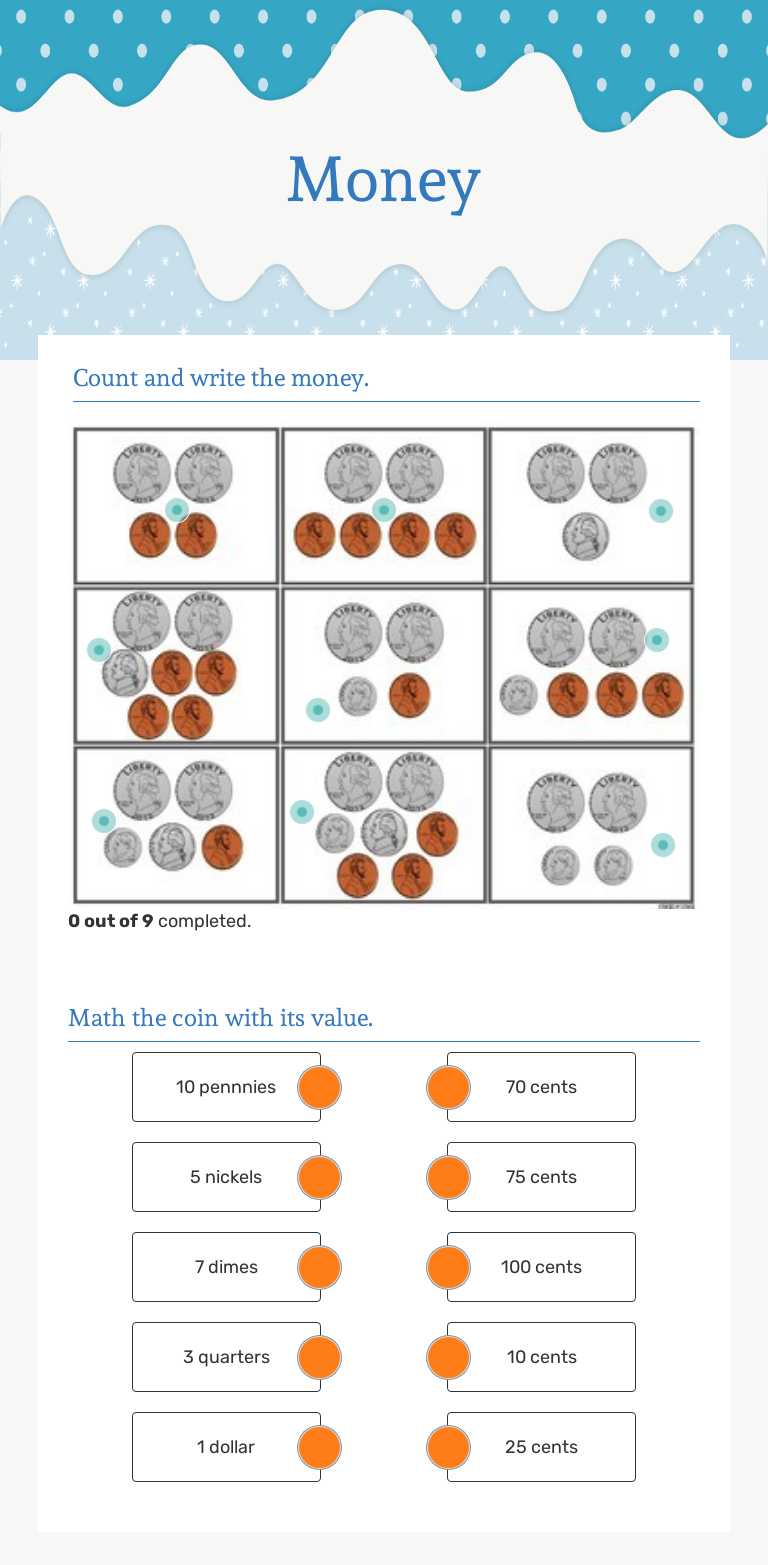 Money worksheet preview image