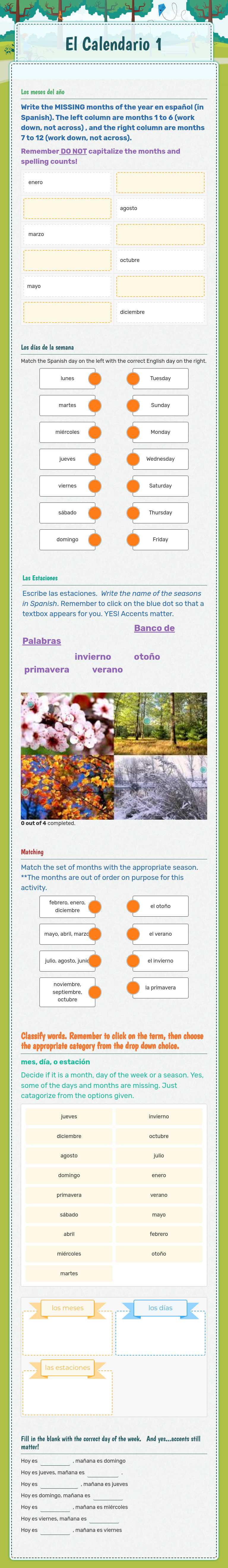 El Calendario 1 worksheet preview image