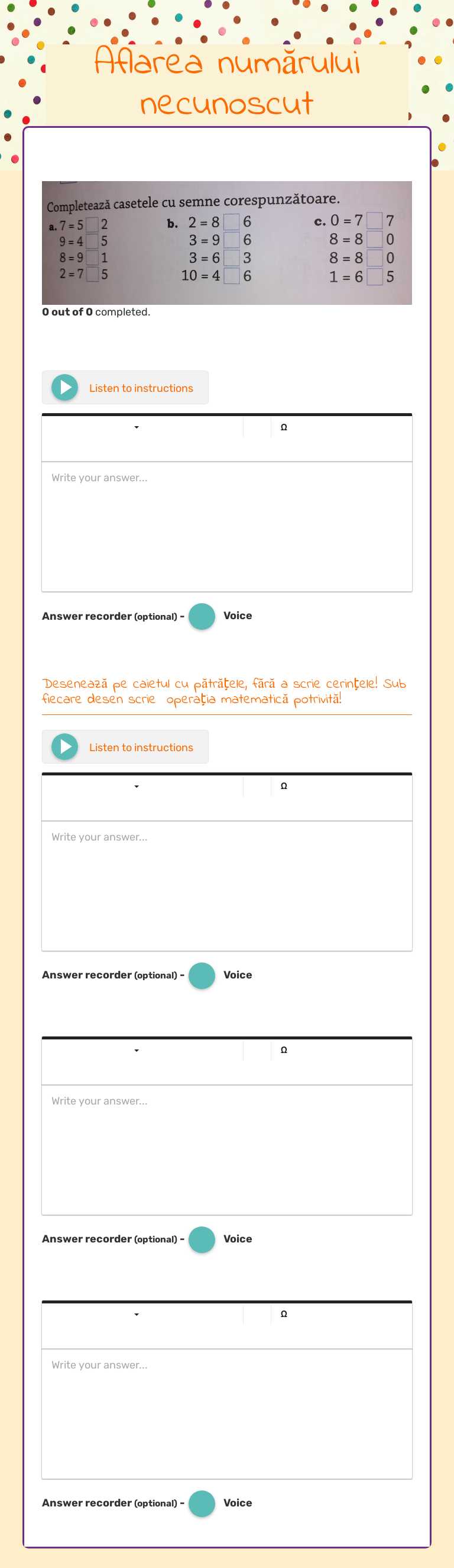 Aflarea numărului necunoscut worksheet preview image