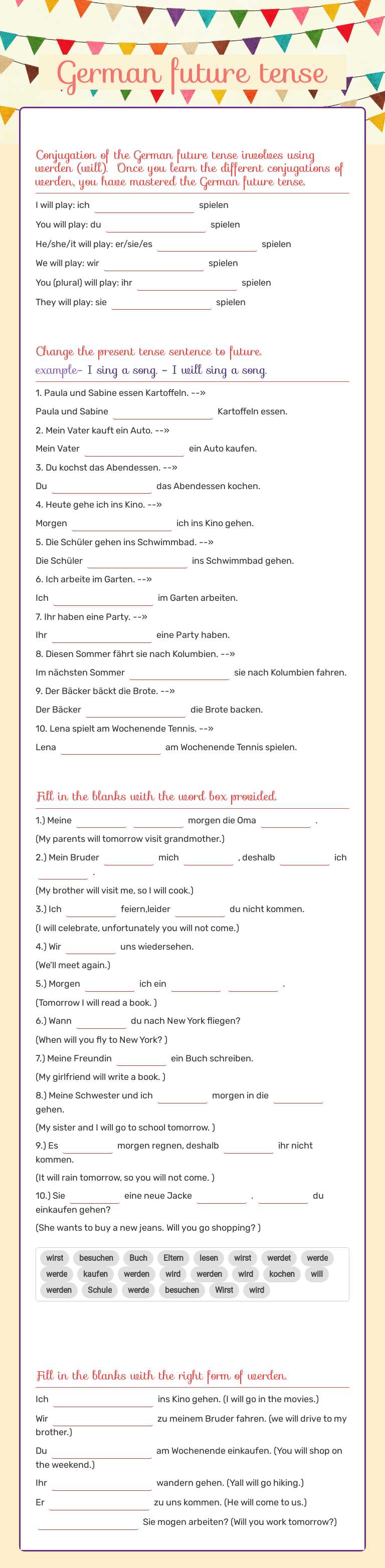 German future tense Grade 10 worksheet preview