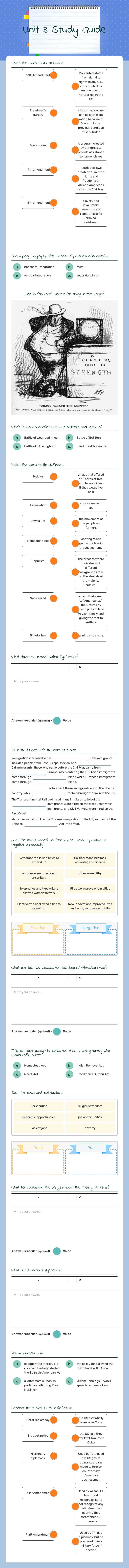 Unit 3 Study Guide worksheet preview image