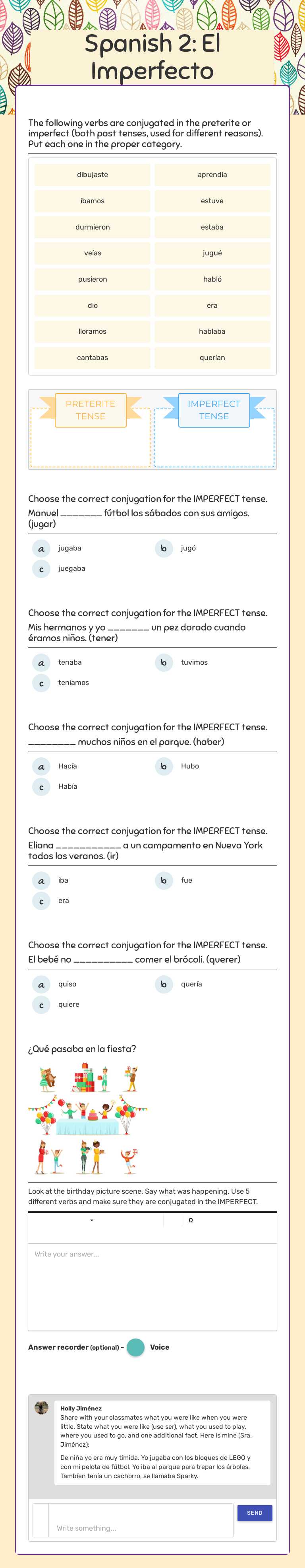 Spanish 2: El Imperfecto worksheet preview
