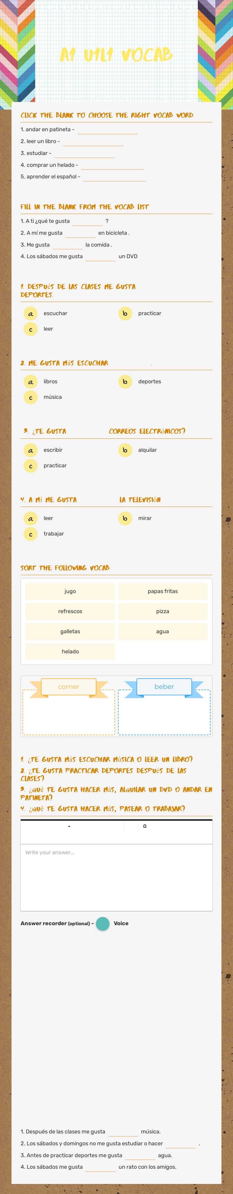 A1 U1L1 Vocab worksheet preview image