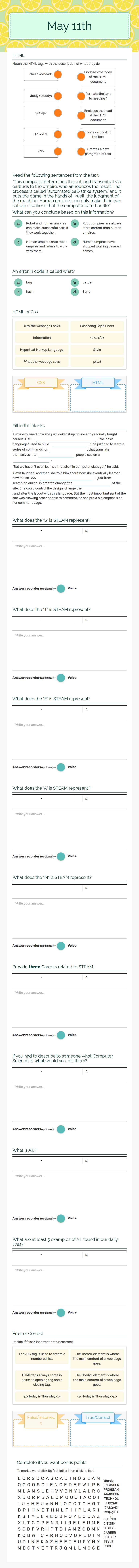 May 11th worksheet preview image