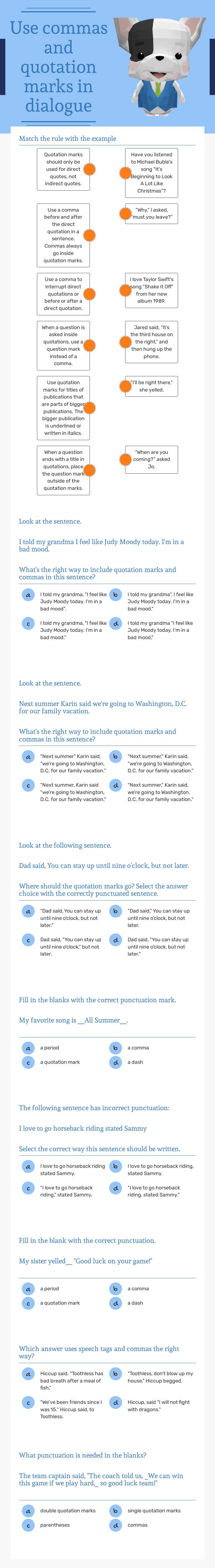 Use commas and quotation marks in dialogue worksheet preview image