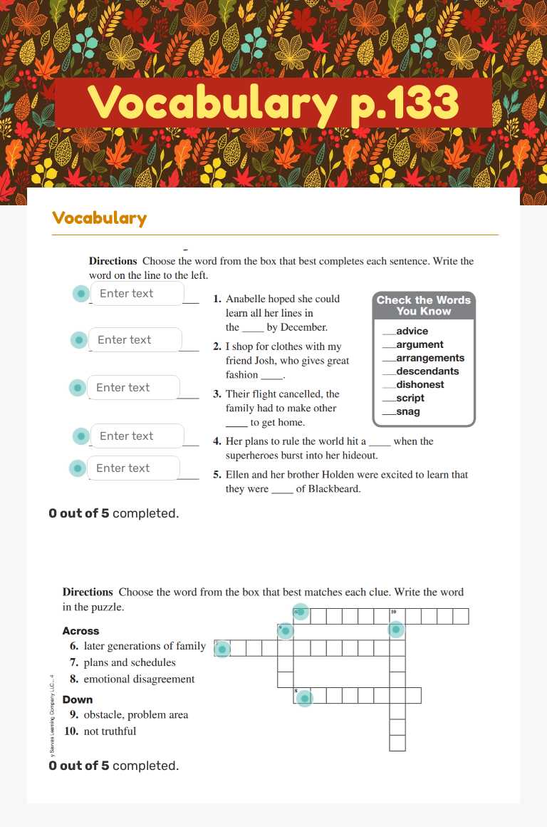 Vocabulary p.133 Grade 4 worksheet preview