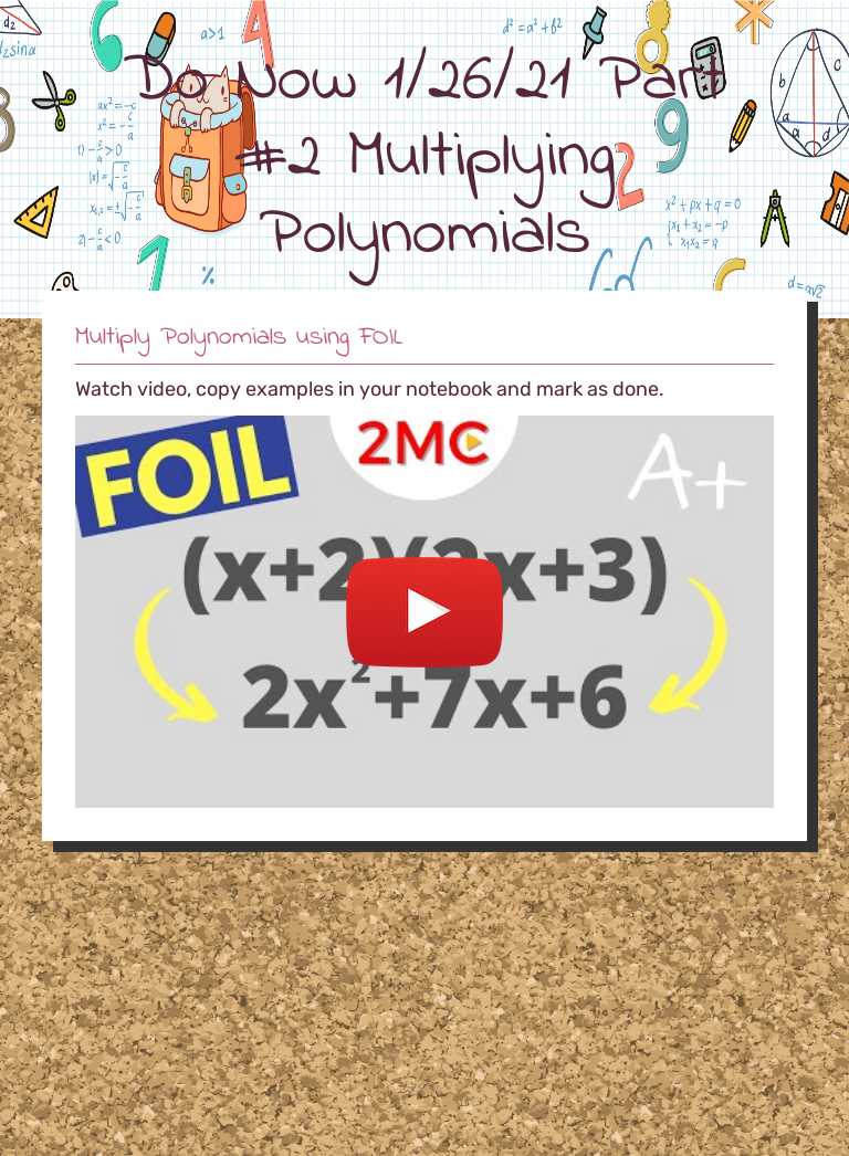 Do Now 1/26/21 Part #2 Multiplying Polynomials worksheet preview image