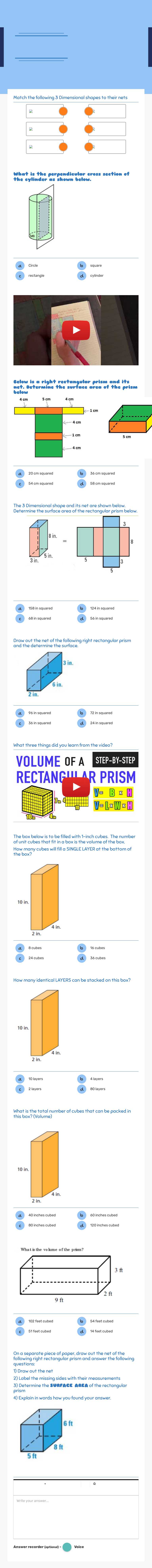 3 Dimensional shapes, their nets and Cross Sections worksheet preview image